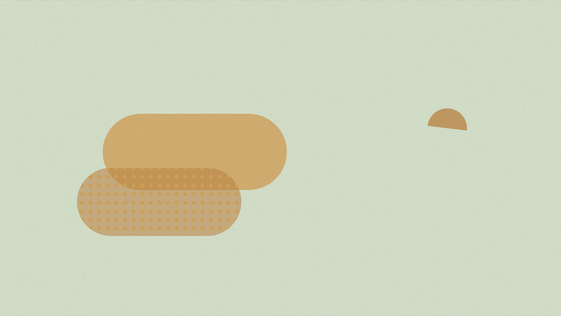 Abstract cover illustration in a grainy, matte print style: a cluster of two or three overlapping shapes resting off-centre, in ochre on a soft sage background.