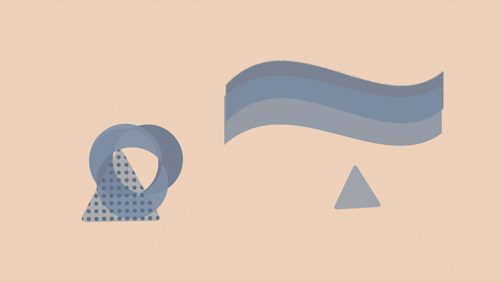 Abstract cover illustration in a grainy, matte print style: a soft ribbon curving across the upper canvas beside a couple of quiet companions, in slate on a soft peach background.