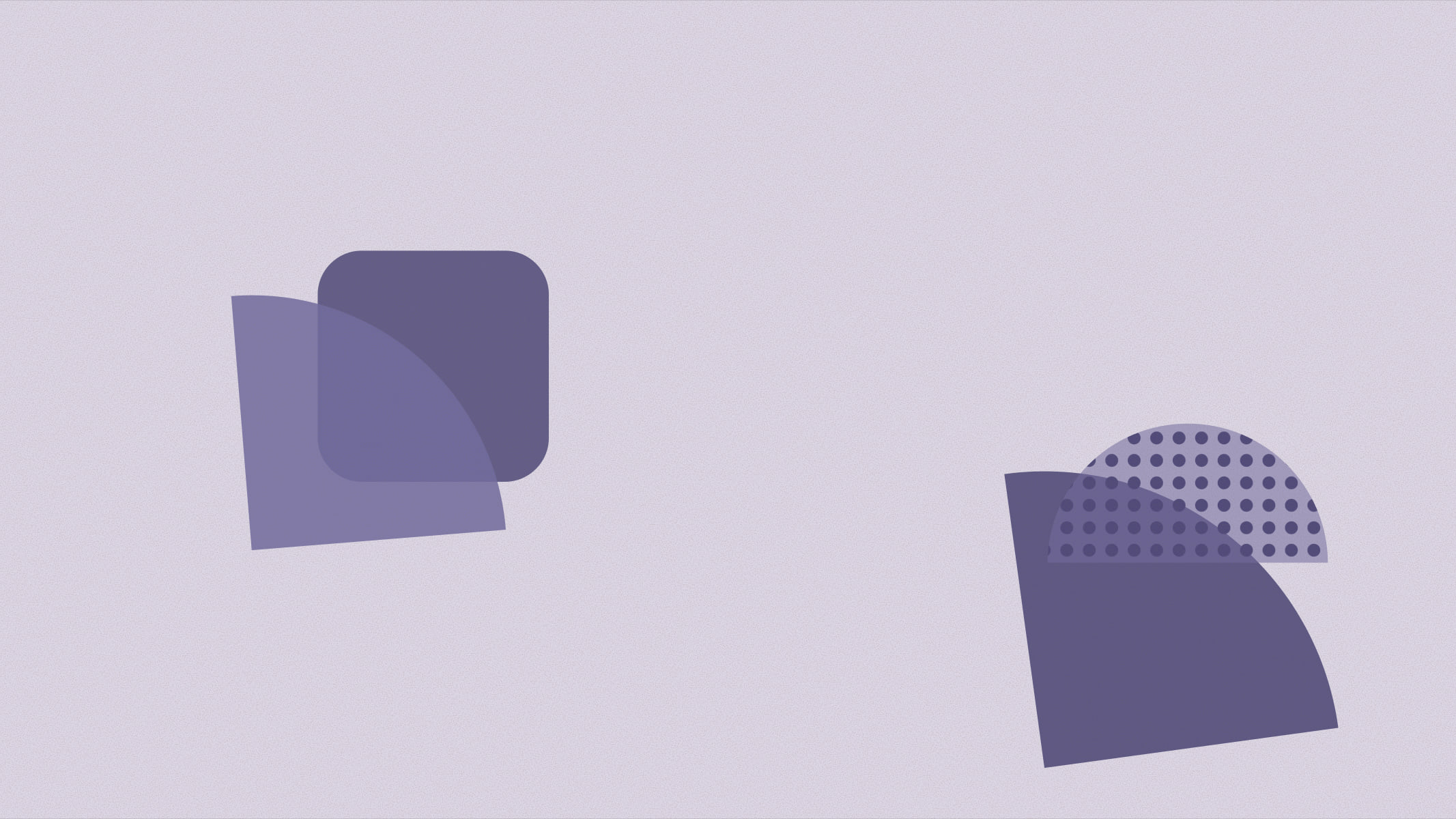 Abstract cover illustration in a grainy, matte print style: two small clusters of overlapping shapes set far apart across open space, in indigo on a soft lilac background.