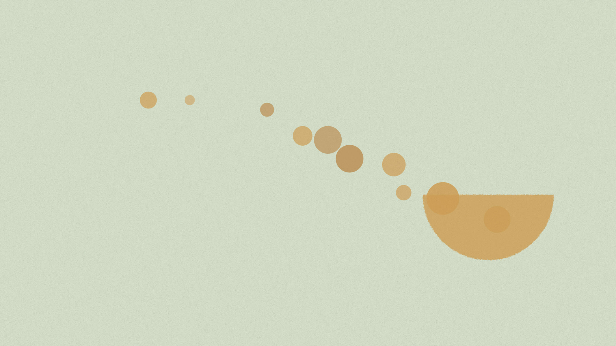 Abstract cover illustration in a grainy, matte print style: a solid dome with a diagonal scatter of small rounded squares drifting away from it, in ochre on a soft sage background.