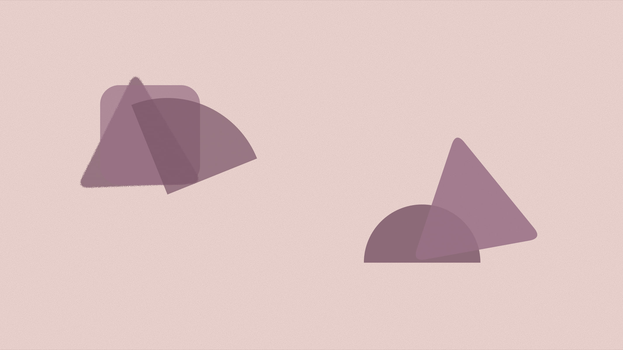 Abstract cover illustration in a grainy, matte print style: two small clusters of overlapping shapes set far apart across open space, in plum on a soft blush background.