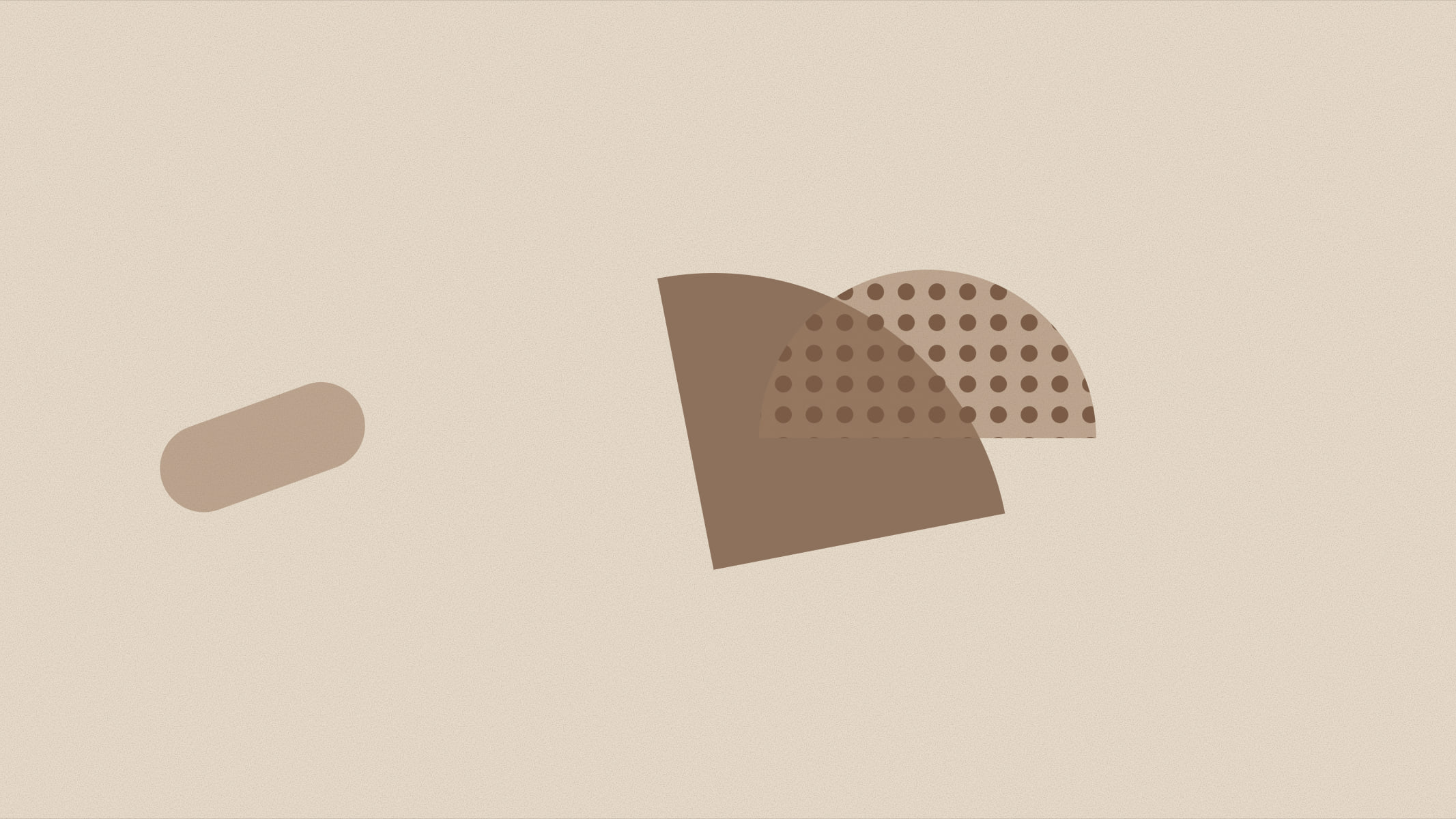 Abstract cover illustration in a grainy, matte print style: a cluster of two or three overlapping shapes resting off-centre, in cocoa on a soft almond background.