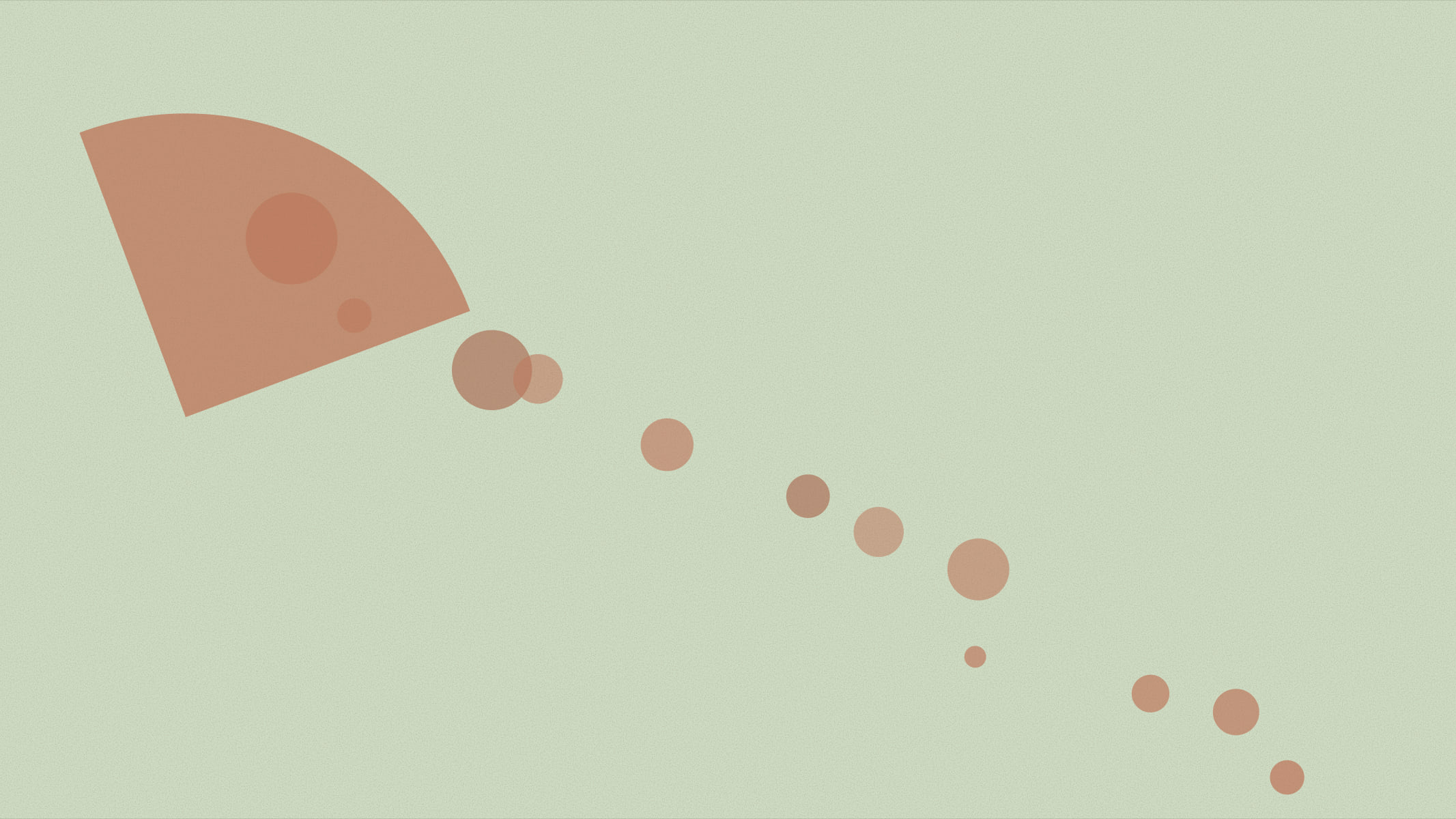 Abstract cover illustration in a grainy, matte print style: a solid dome with a diagonal scatter of small rounded squares drifting away from it, in terracotta on a soft sage background.