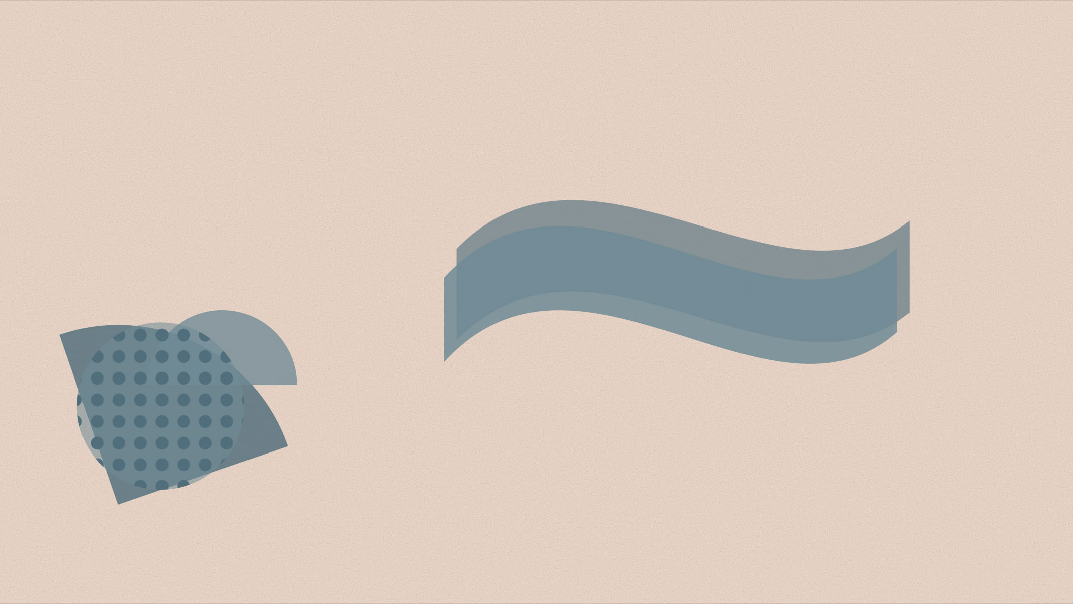 Abstract cover illustration in a grainy, matte print style: a soft ribbon curving across the upper canvas beside a couple of quiet companions, in deep blue on a soft clay background.