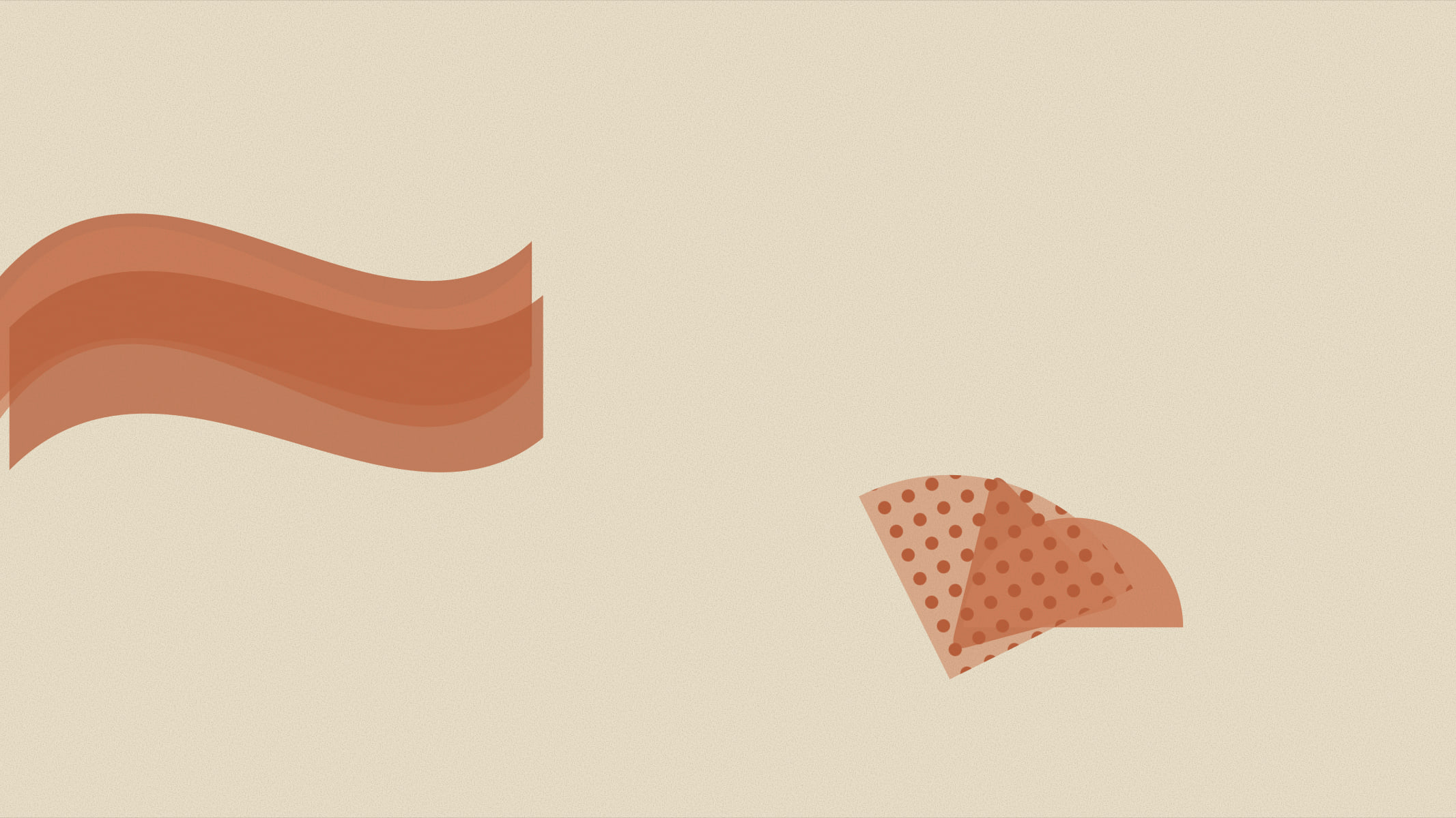 Abstract cover illustration in a grainy, matte print style: a soft ribbon curving across the upper canvas beside a couple of quiet companions, in rust on a soft oat background.